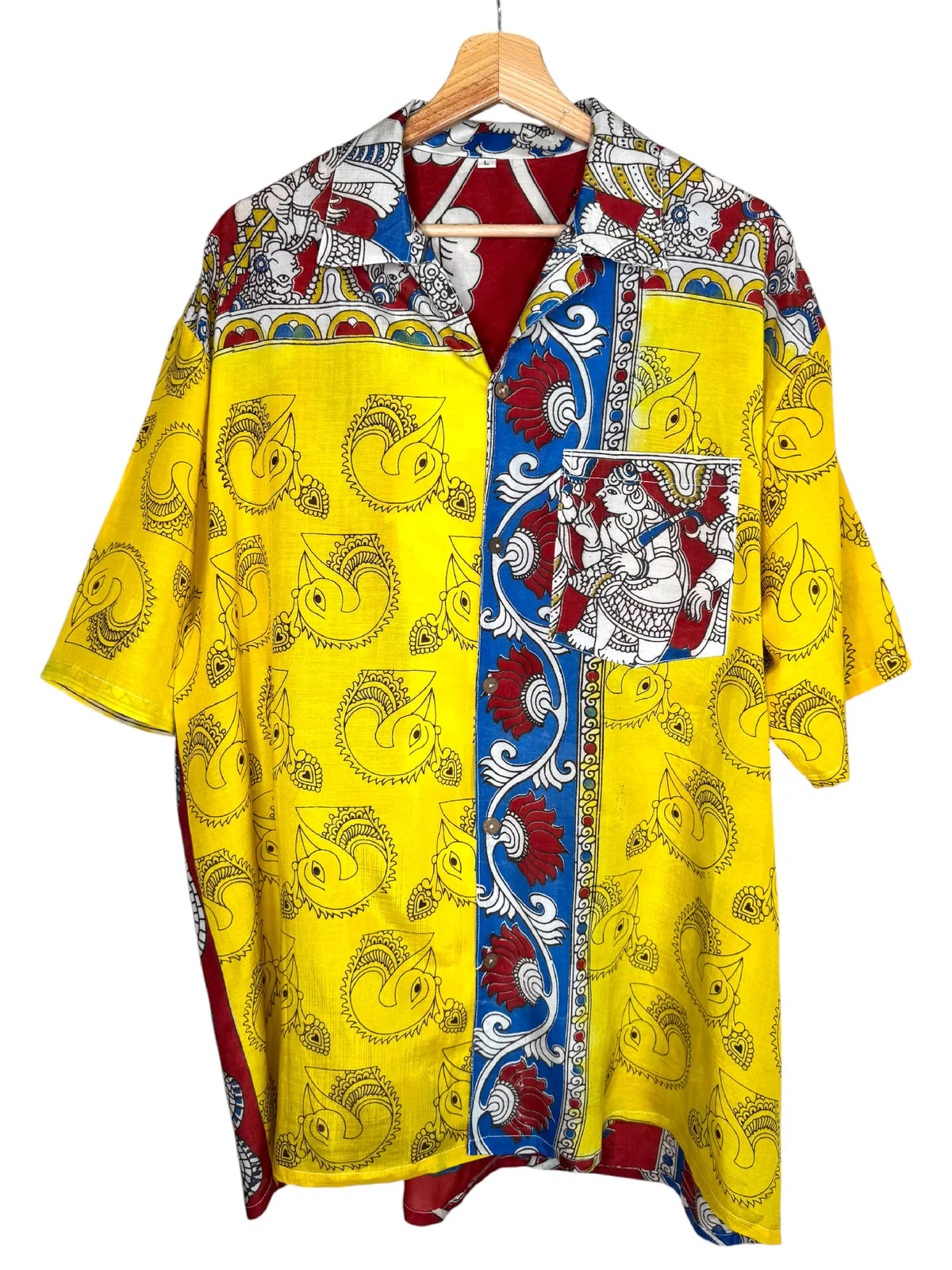Camicia Etnica Kalamkari Divinità Cotone Giallo - Taglia L