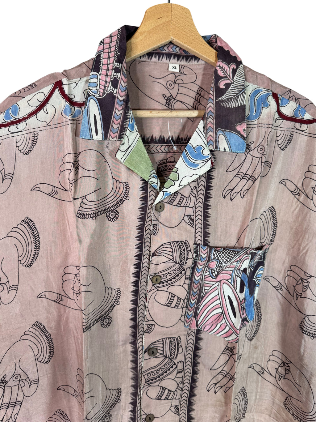 Camicia Etnica Sari Block Print Rosa Antico Figure Unisex - Taglia XL CAMICIE PARTICOLARI