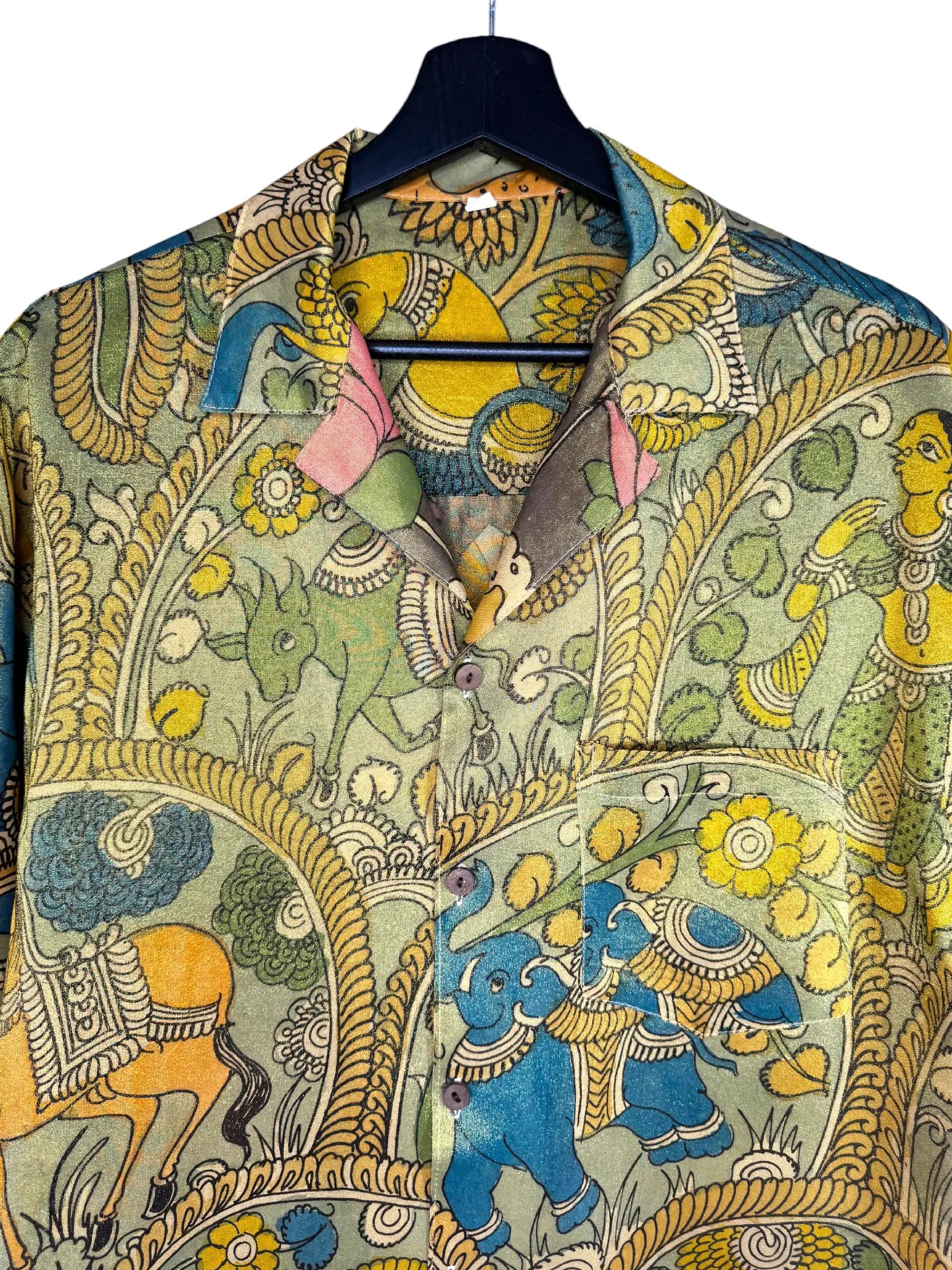 Camicia Etnica Seta Tussar Kalamkari Filo Oro - Tg S