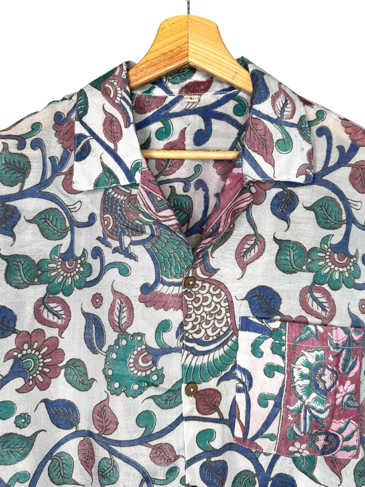 Camicia Etnica Kalamkari Pavoni Cotone Bianco - Taglia L