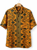 Camicia Sari Etnica Arancio Verde Oliva Tribale Unisex - Taglia L