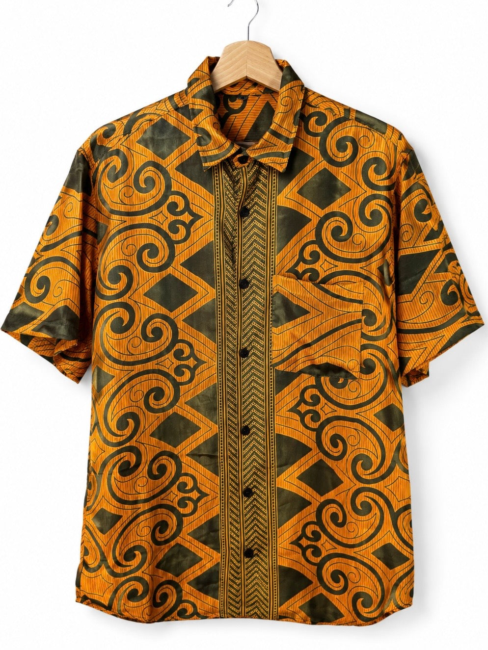 Camicia Sari Etnica Arancio Verde Oliva Tribale Unisex - Taglia L