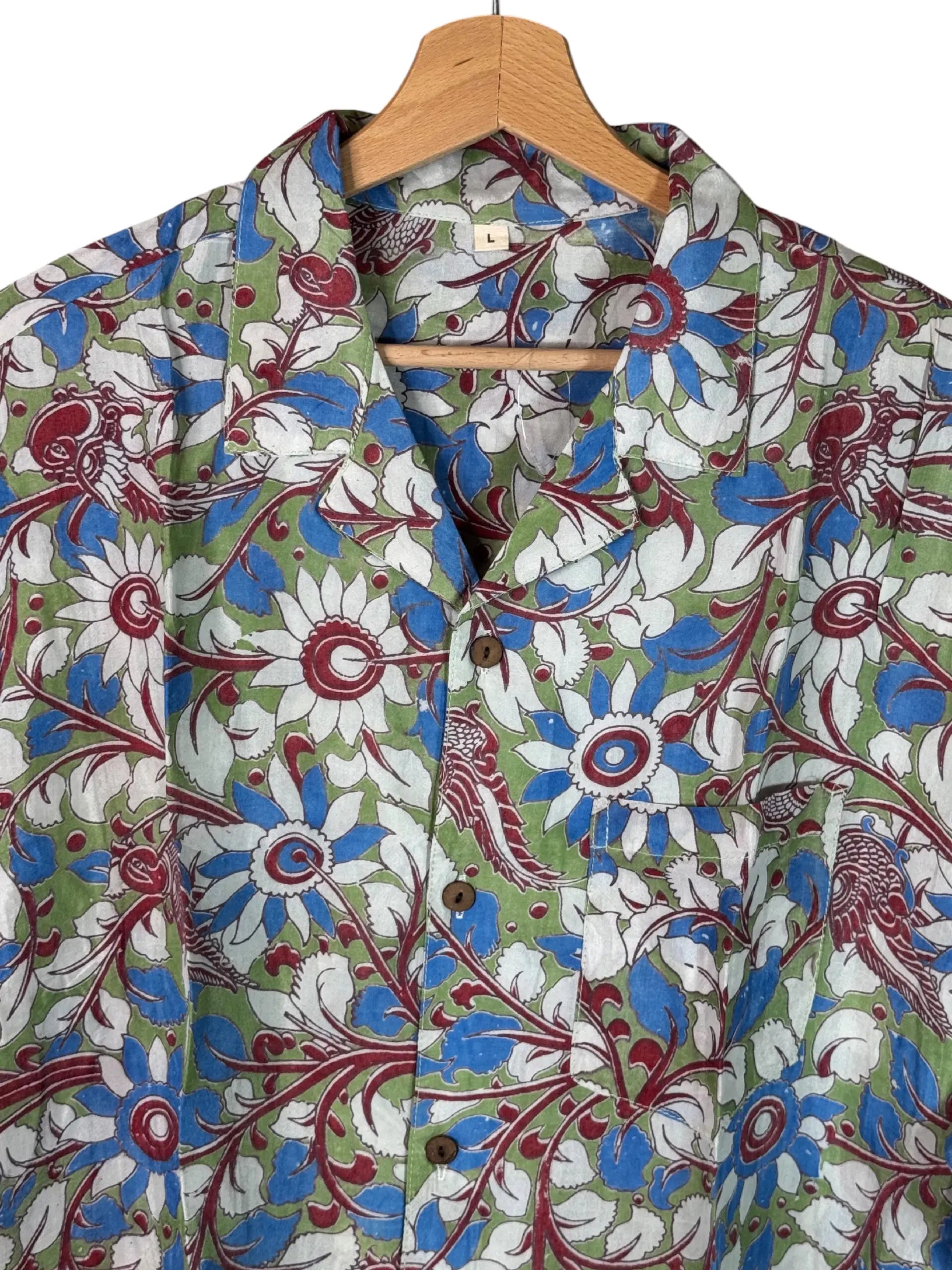 Camicia Etnica Sari Block Print Floreale Verde Blu Bordeaux - Taglia L CAMICIE PARTICOLARI
