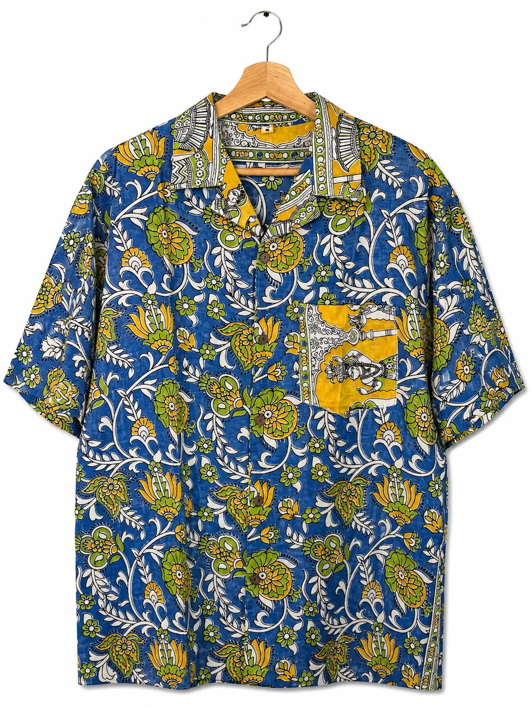 Camicia Etnica Sari Block Print Blu Giallo Floreale - Taglia S CAMICIE PARTICOLARI