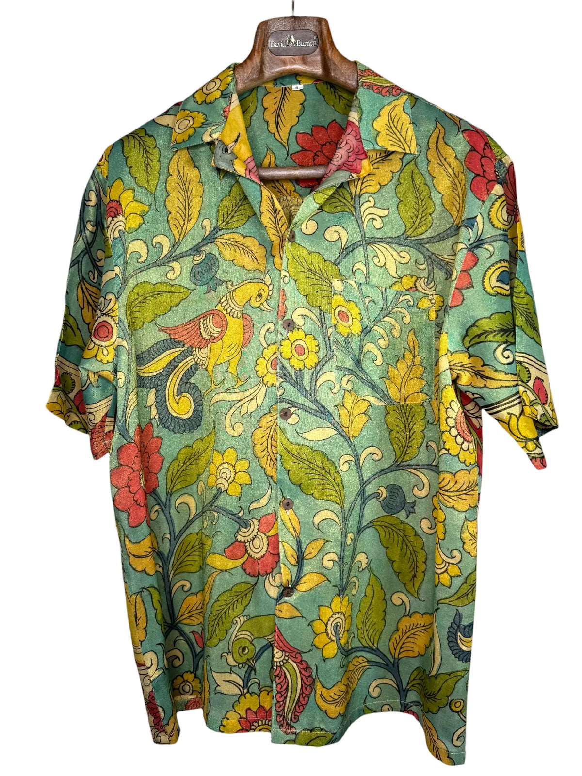Camicia Etnica Seta Tussar Filo Oro Elefante Fiori - S