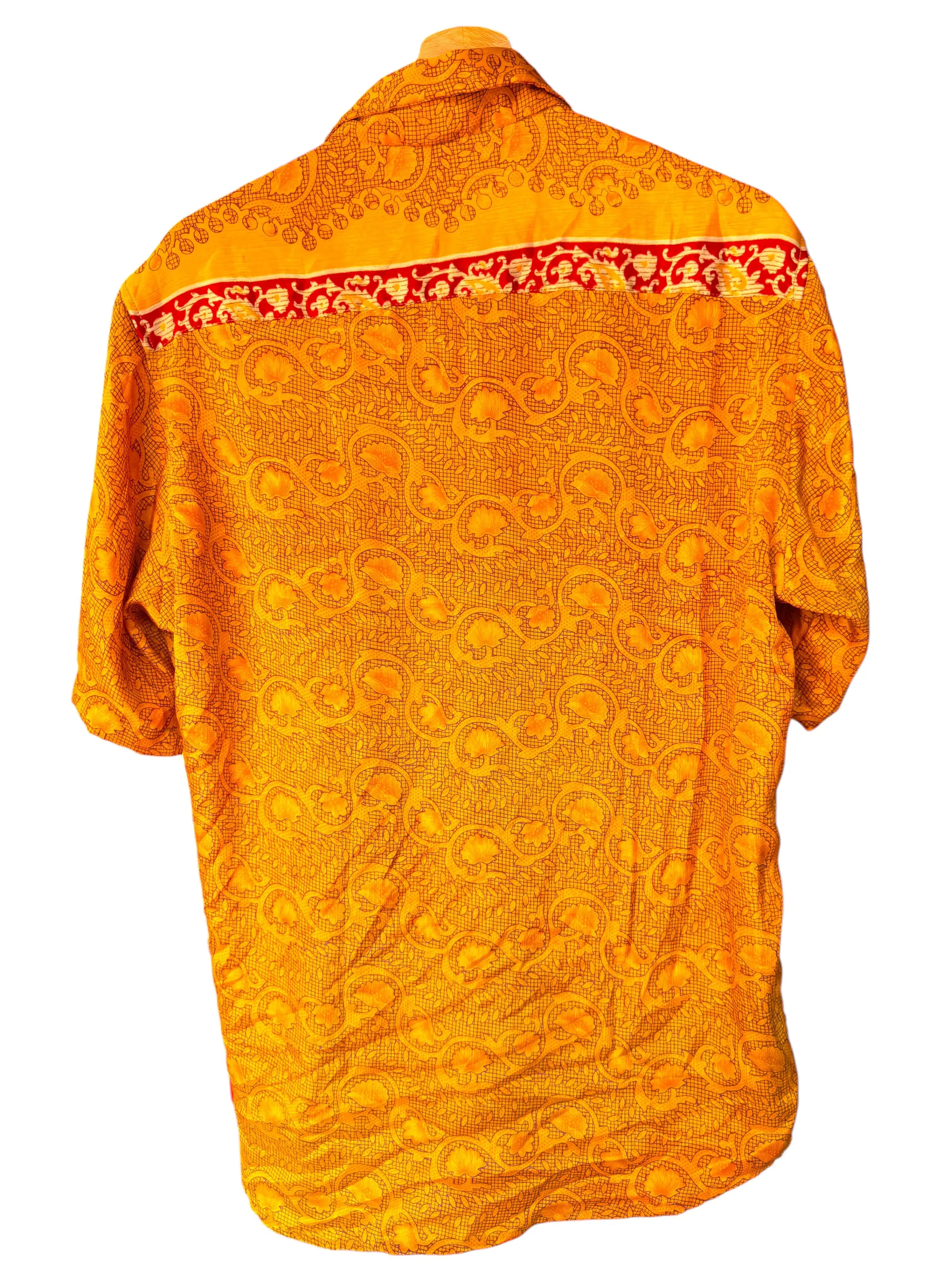 Camicia Etnica Oro Senape - Paisley Rosso Boho Sari - Taglia L