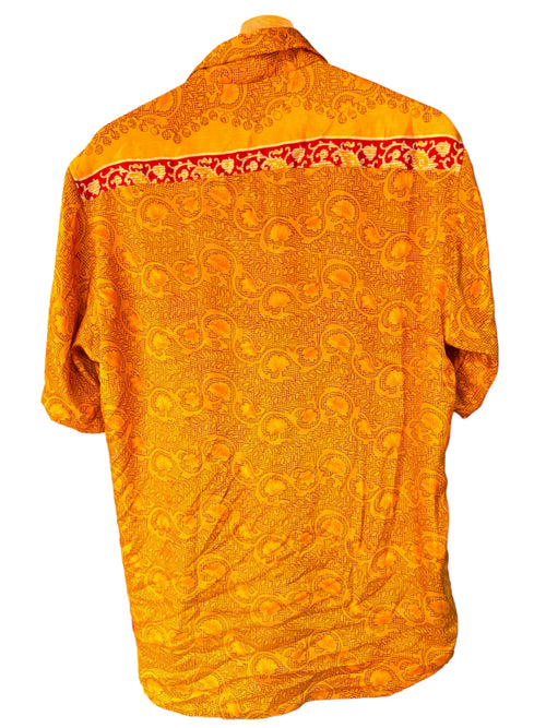 Camicia Etnica Oro Senape - Paisley Rosso Boho Sari - Taglia L