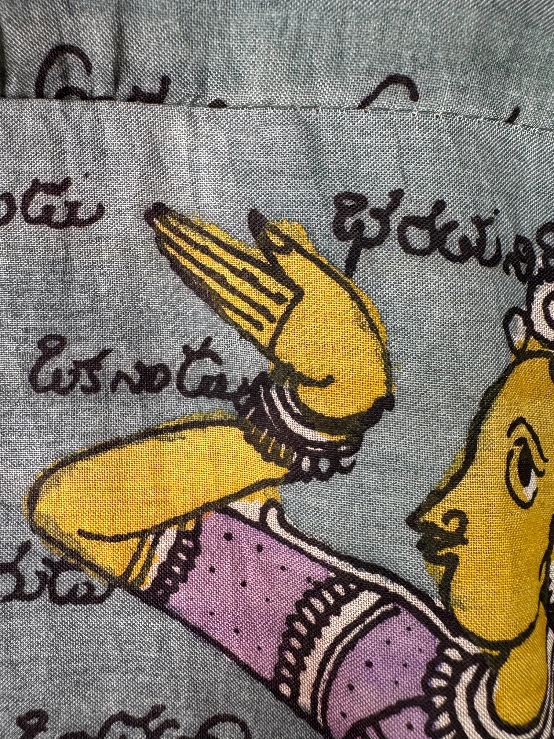 Camicia Etnica Seta Tussar Kalamkari Figure e Scrittura - M