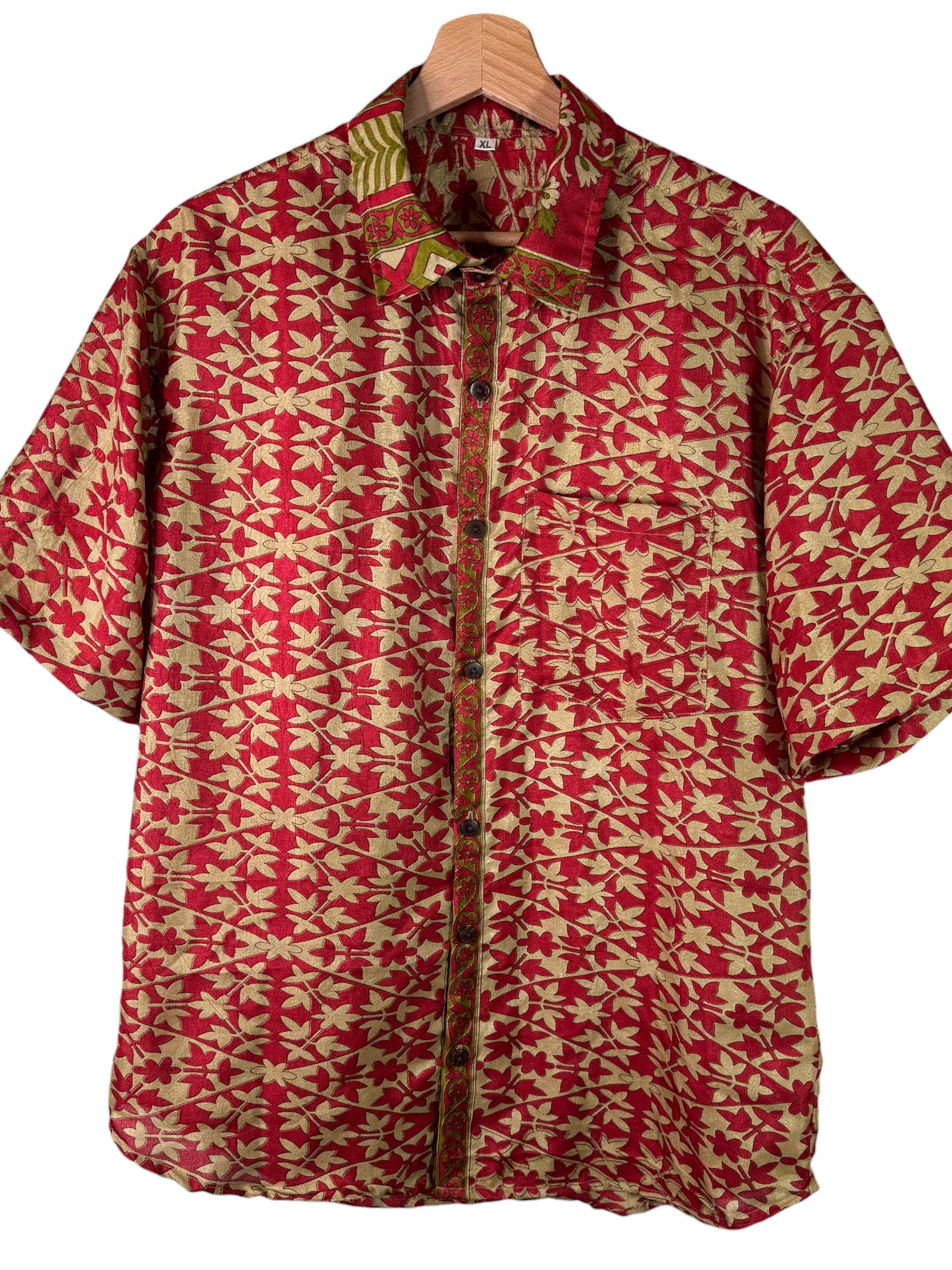 Camicia Sari Fiori Rosso e Oro con Fascia Verde Unisex - Taglia XL
