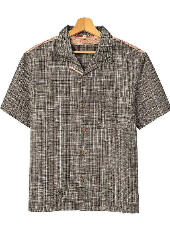 Camicia in Seta Sari Antracite con Banda Foglie Unisex - Taglia M
