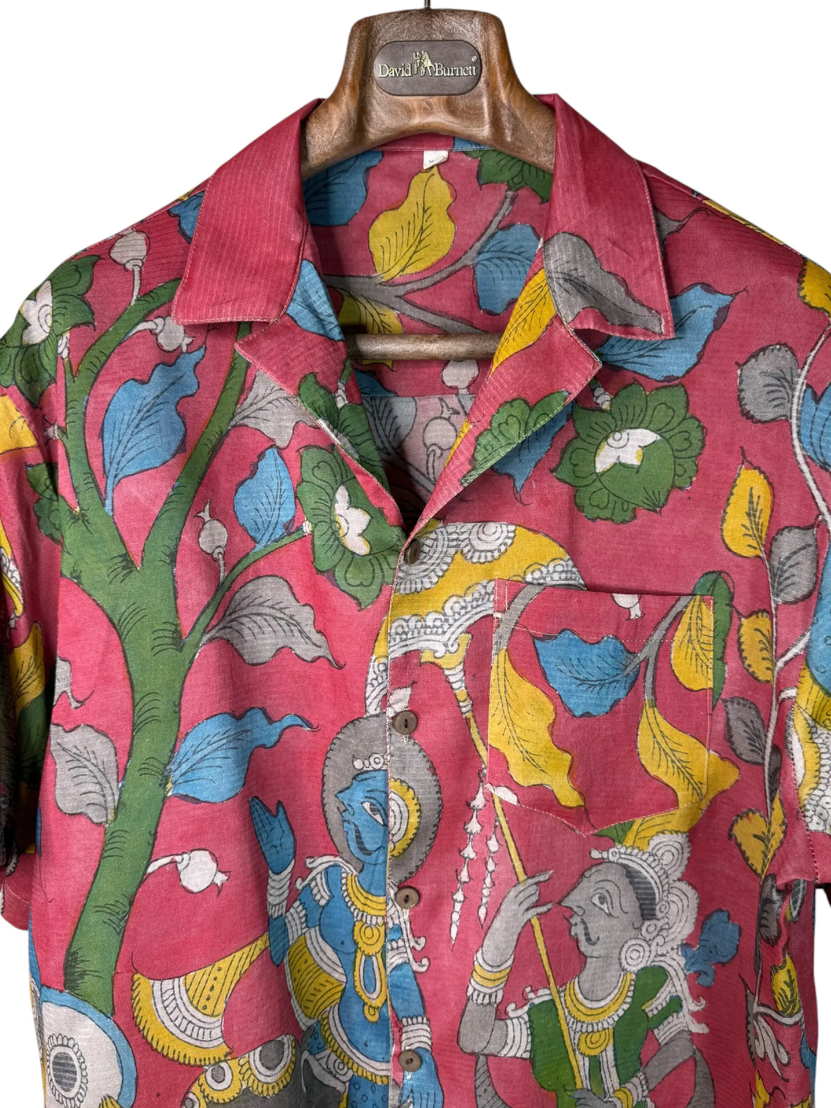 Camicia Etnica Seta Tussar Kalamkari Krishna e Albero - XL
