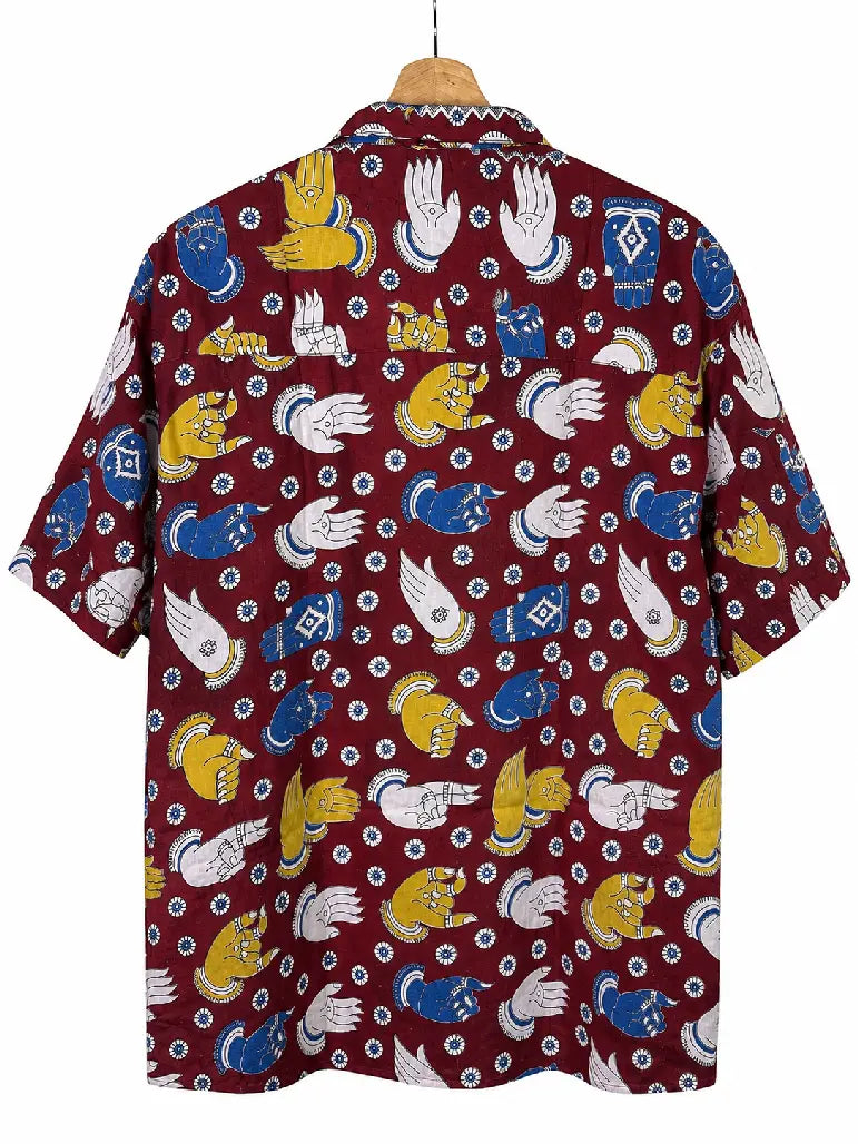 Camicia Sari Block Print Bordeaux Mani Mudra Unisex - Taglia L CAMICIE PARTICOLARI