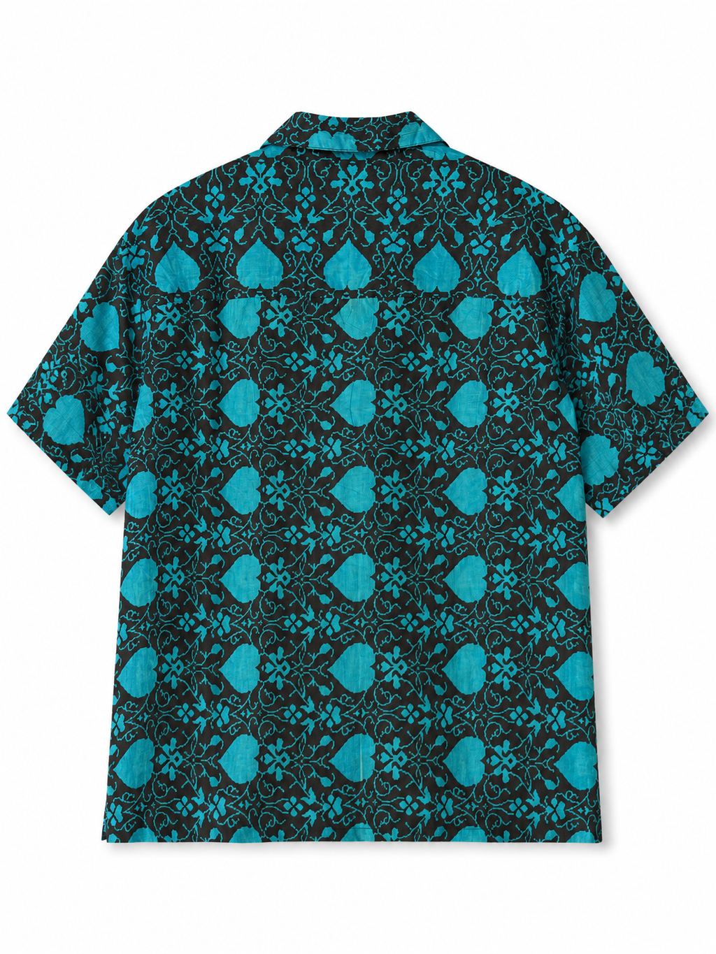 Camicia in Seta Sari Etnica Nero Turchese Medaglioni Unisex - Taglia M