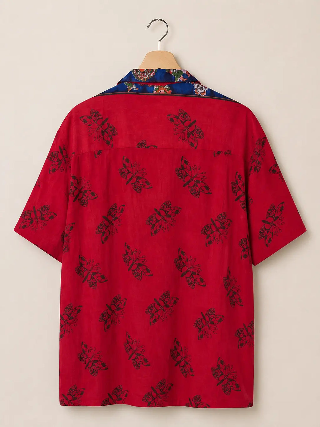 Camicia Etnica Sari Block Print Farfalle Rosso - Taglia L
