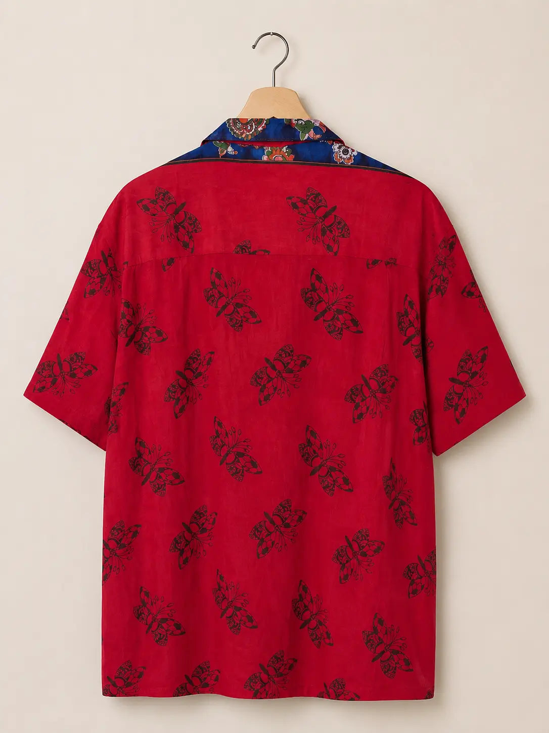 Camicia Etnica Sari Block Print Farfalle Rosso - Taglia L