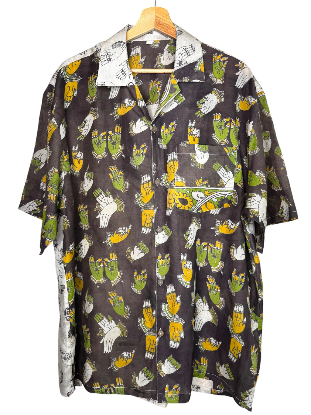Camicia Etnica Kalamkari Mani Sacre Cotone Grigio - Taglia L