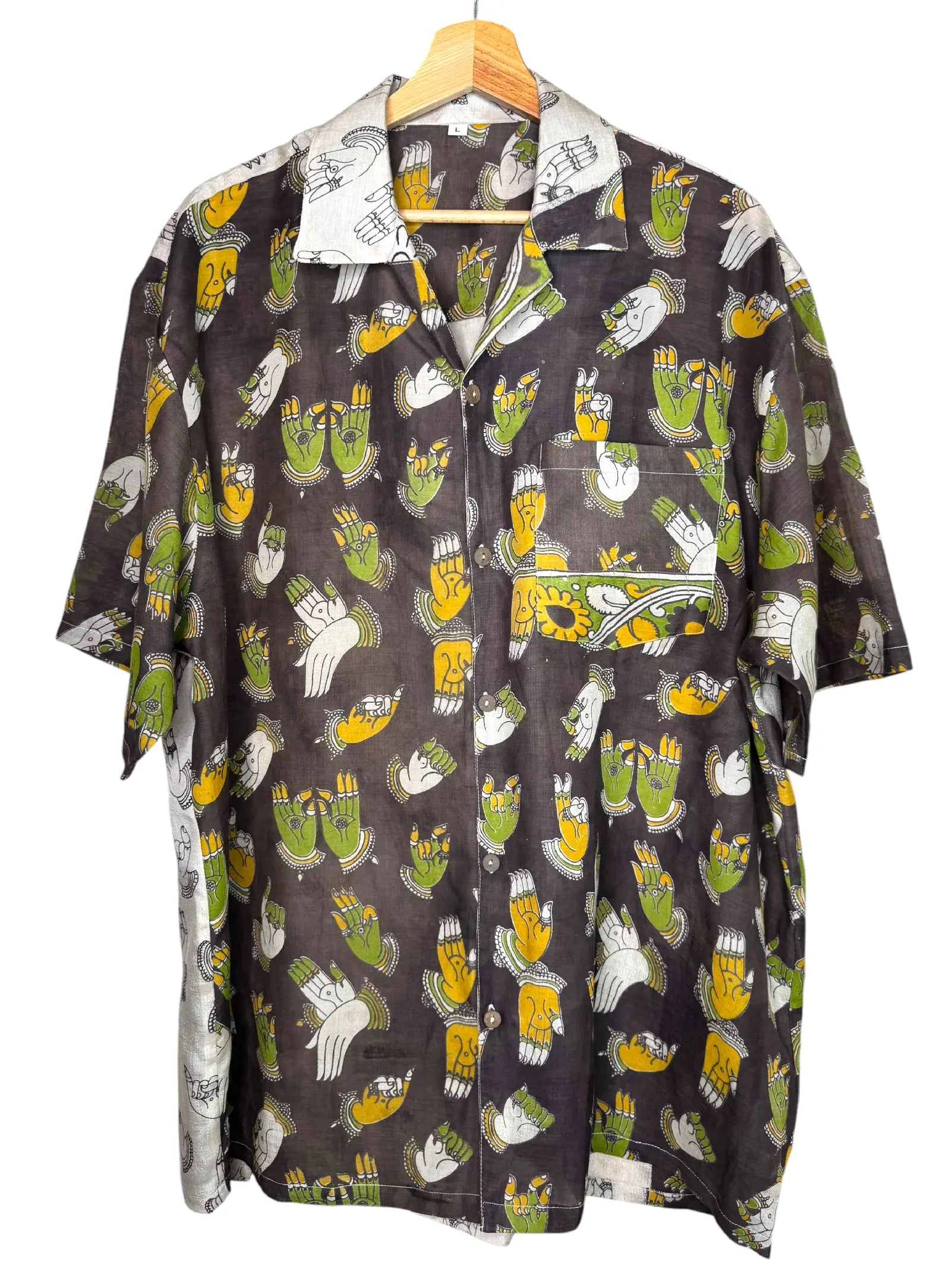 Camicia Etnica Kalamkari Mani Sacre Cotone Grigio - Taglia L