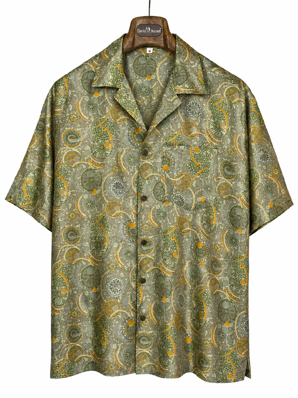 Camicia Etnica in Seta Sari Vintage Medaglioni Salvia - Taglia M