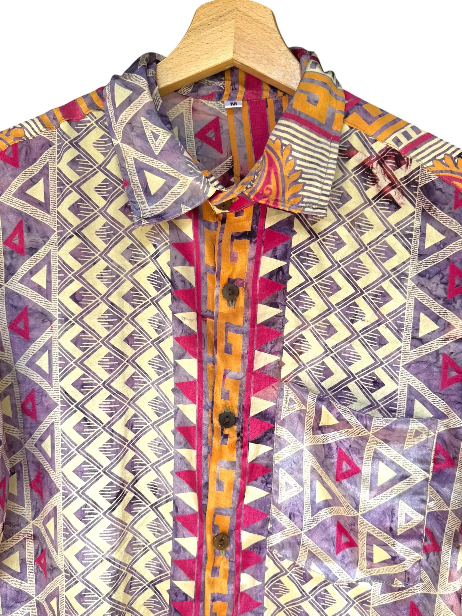 Camicia Geometrica Etnica Paisley Vintage Upcycled - Taglia M