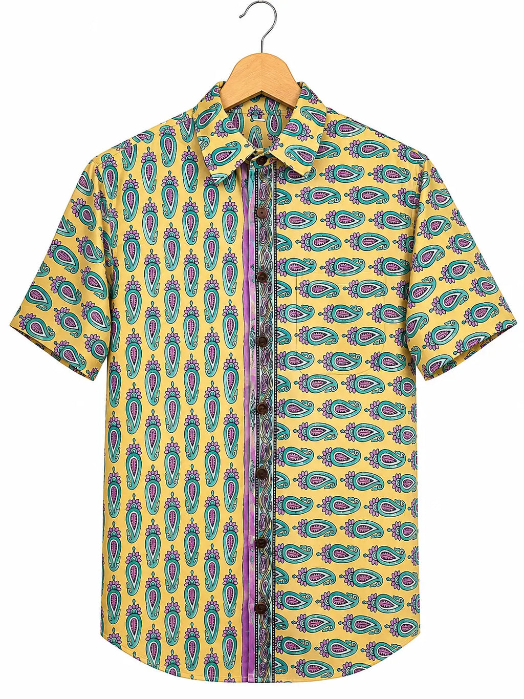 Camicia Sari Etnica Giallo Paisley Turchese Lilla Unisex - Taglia S