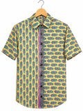 Camicia Sari Etnica Giallo Paisley Turchese Lilla Unisex - Taglia S