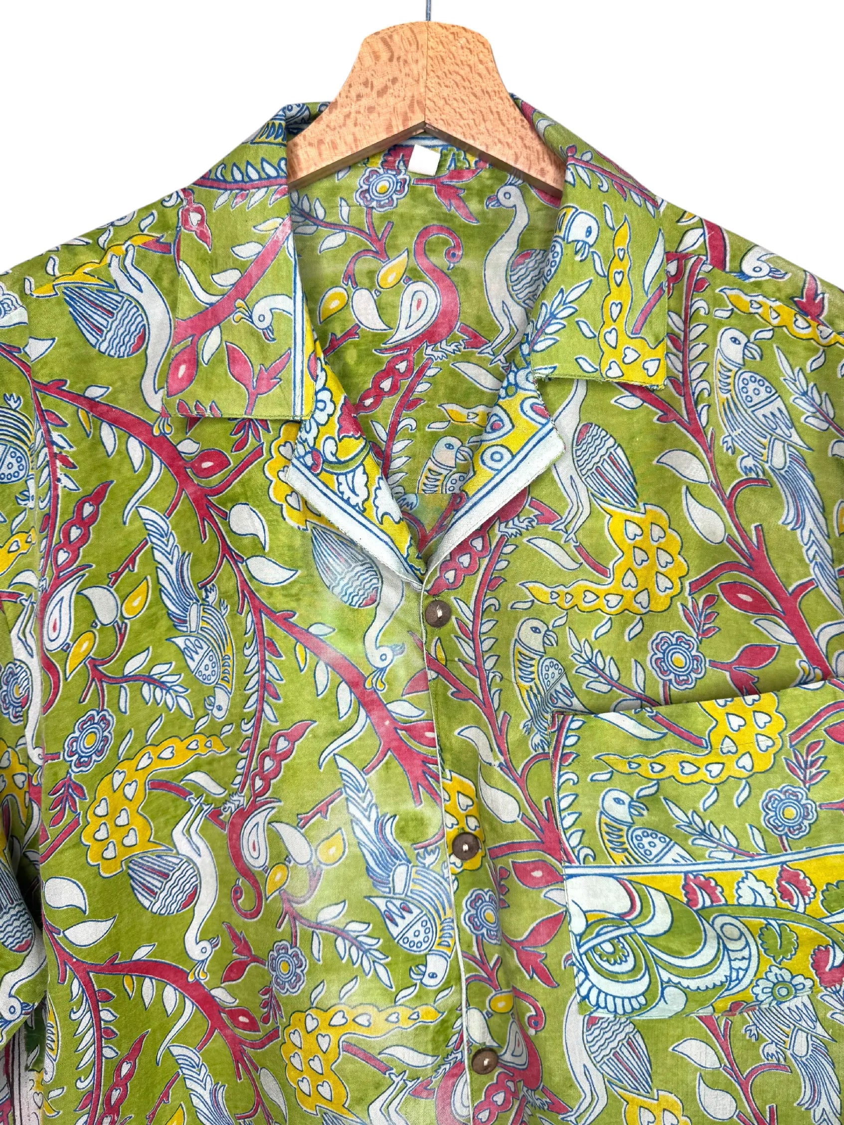 Camicia Etnica Kalamkari Pavoni Verde - Taglia M