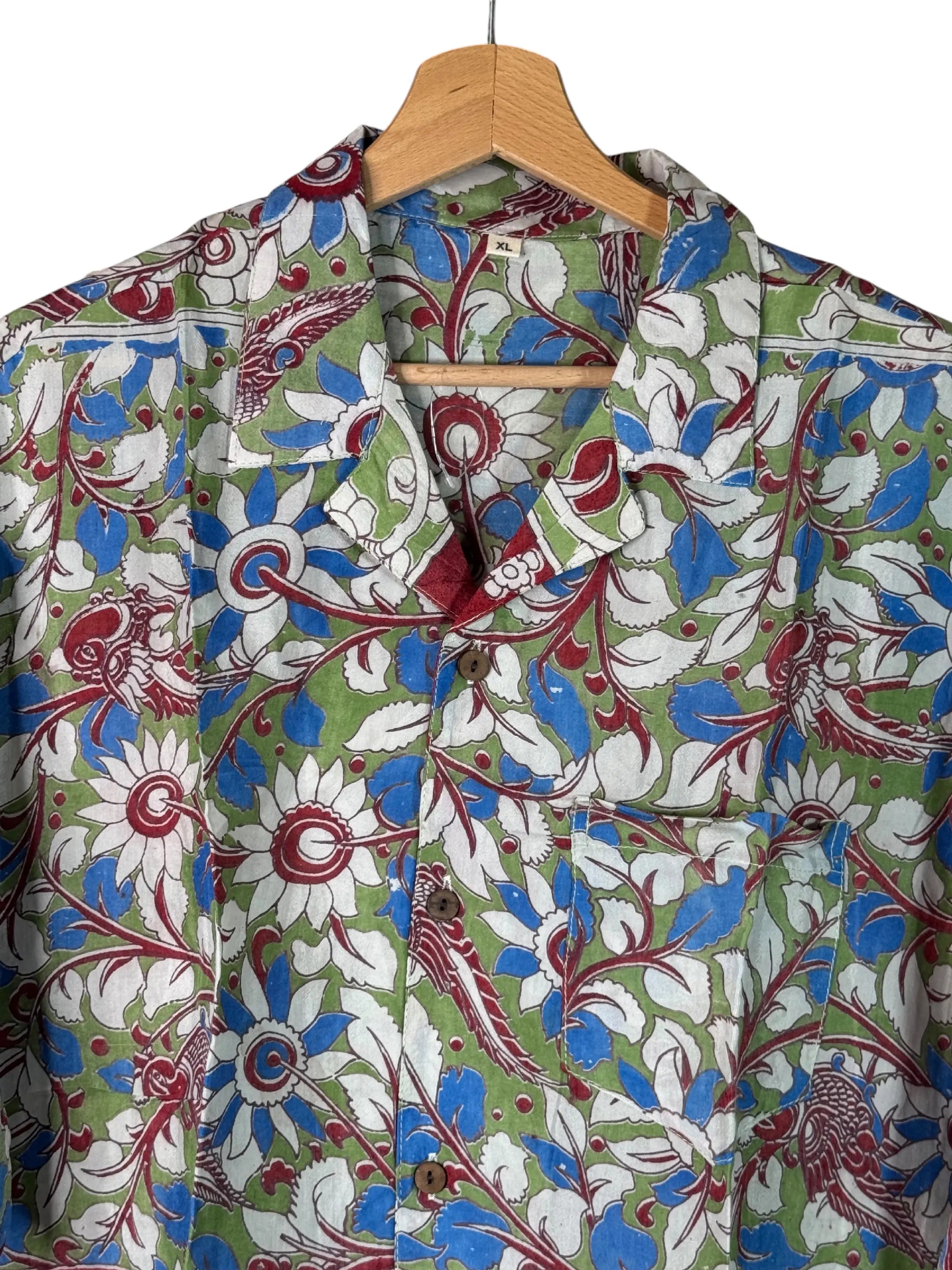 Camicia Sari con Stampa Block Floreale Verde Blu Bordeaux Unisex - Taglia XL CAMICIE PARTICOLARI