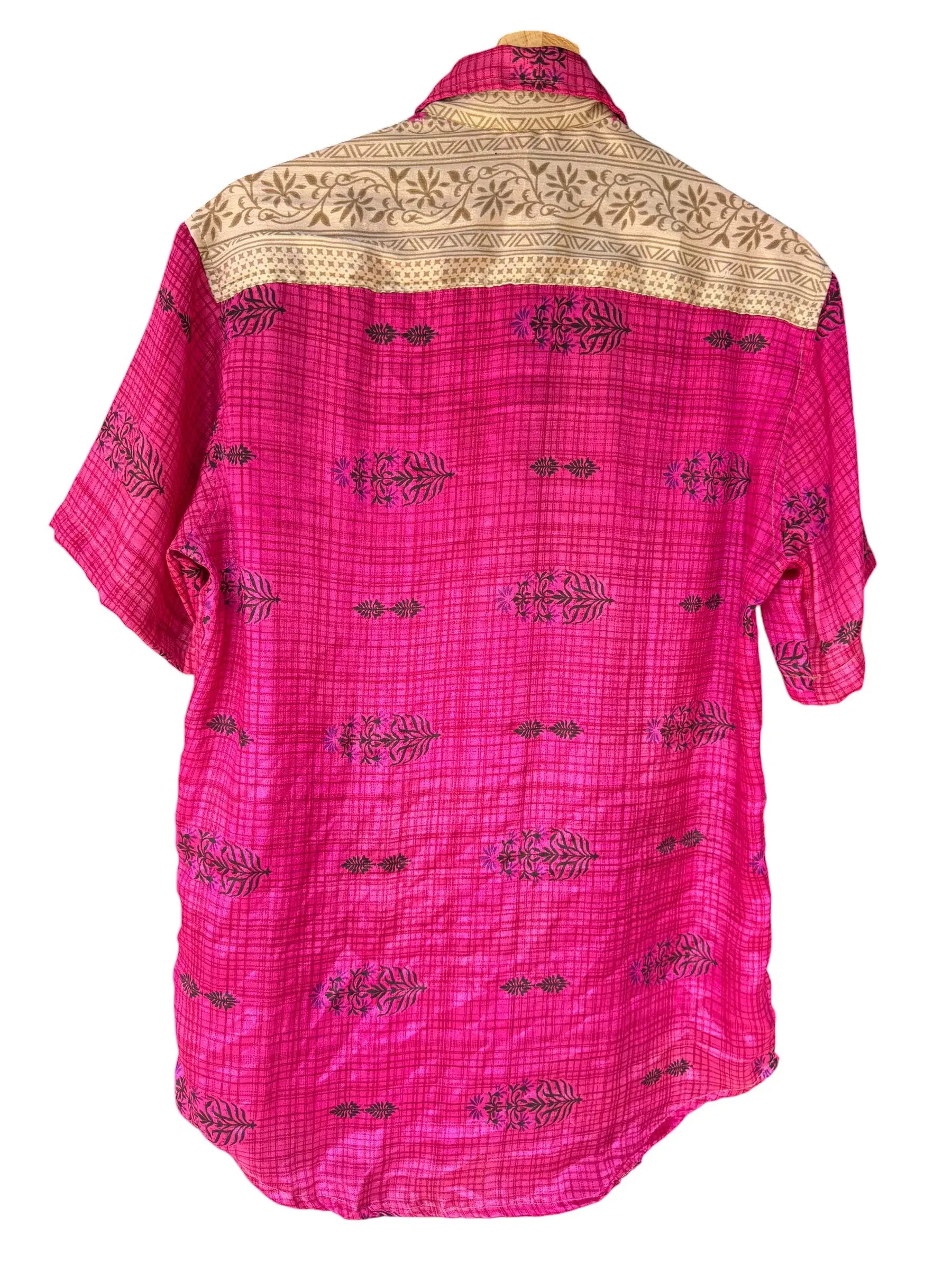 Camicia Floreale Etnica Rosa Vintage Upcycled - Taglia M