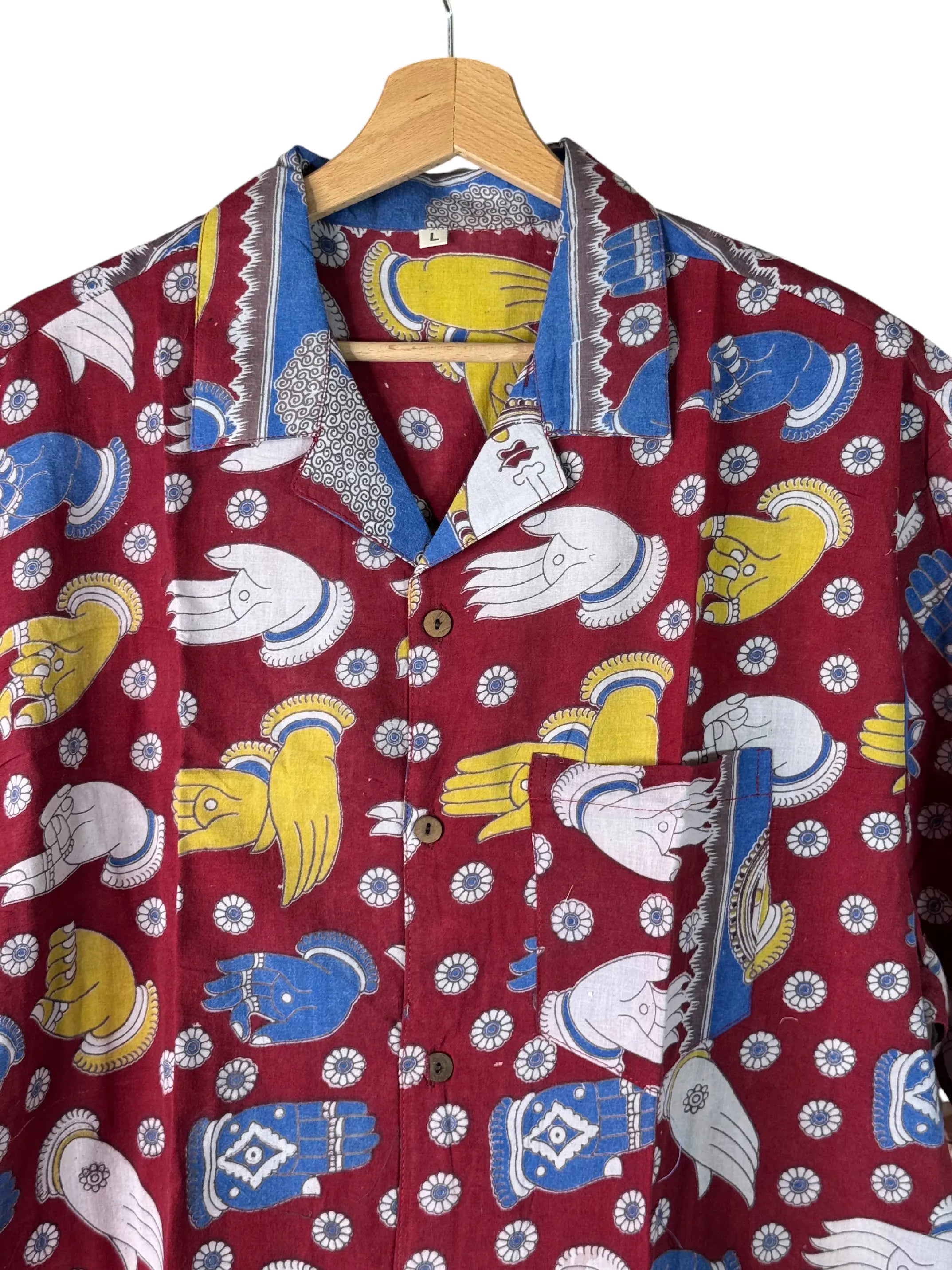 Camicia Sari Block Print Bordeaux Mani Mudra Unisex - Taglia L CAMICIE PARTICOLARI