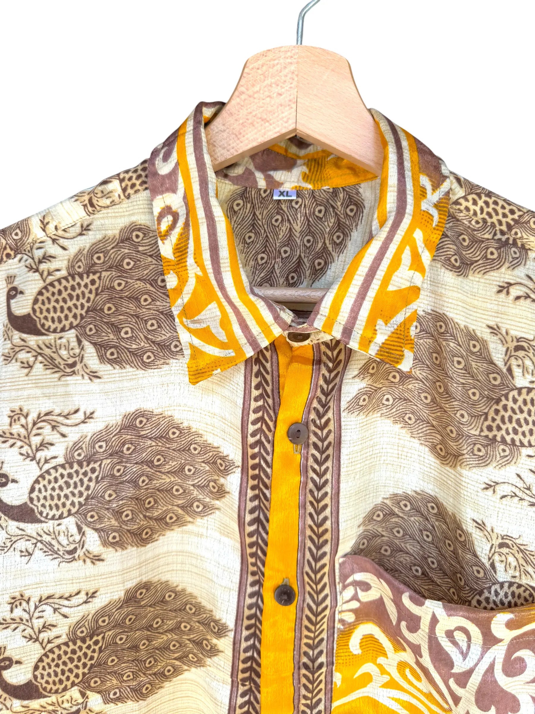 Camicia Etnica Pavoni e Fantasia Orientale Upcycled - Taglia XL