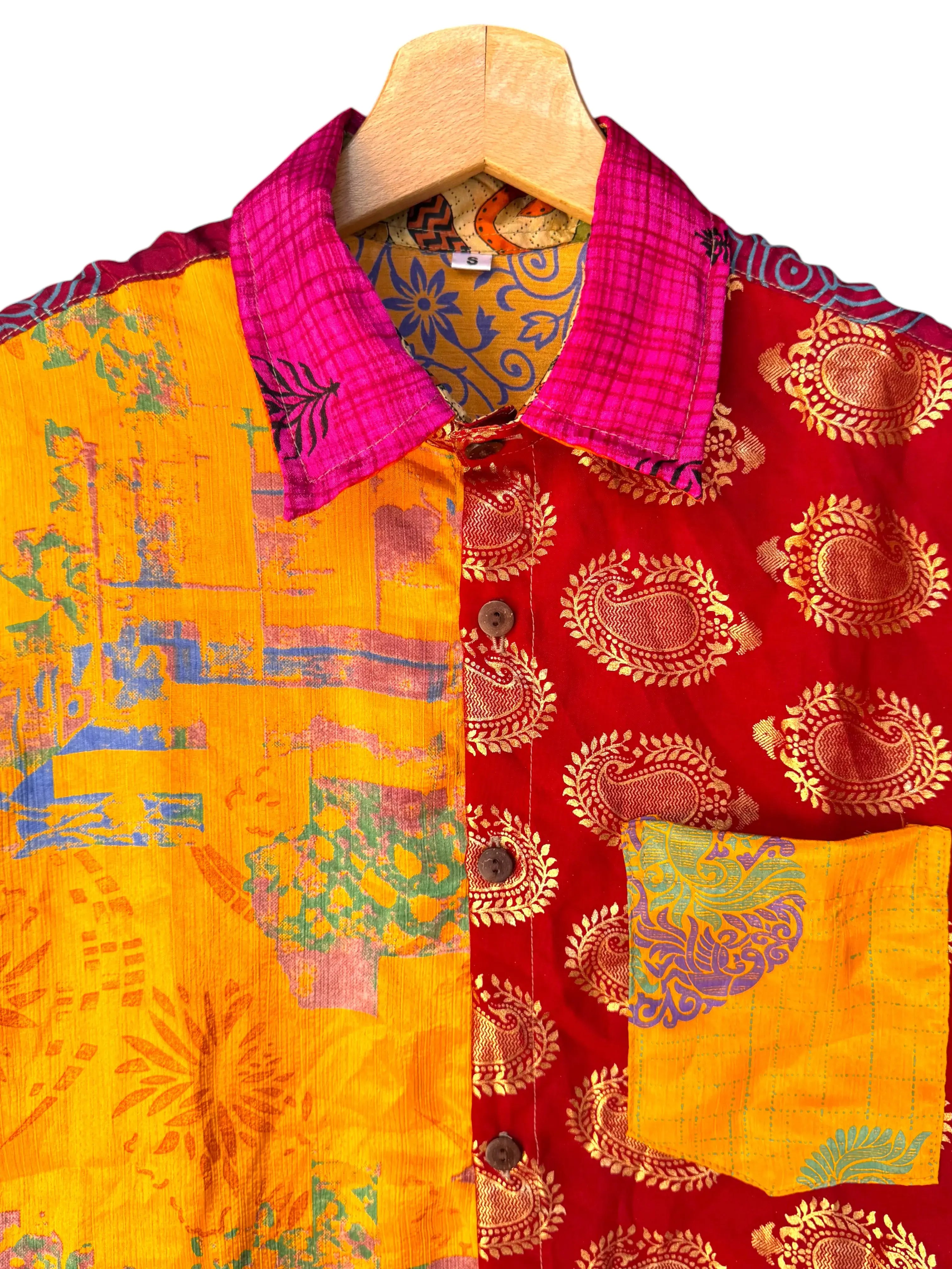 Camicia Patchwork Etnica Multicolor Boho Vintage - Taglia S