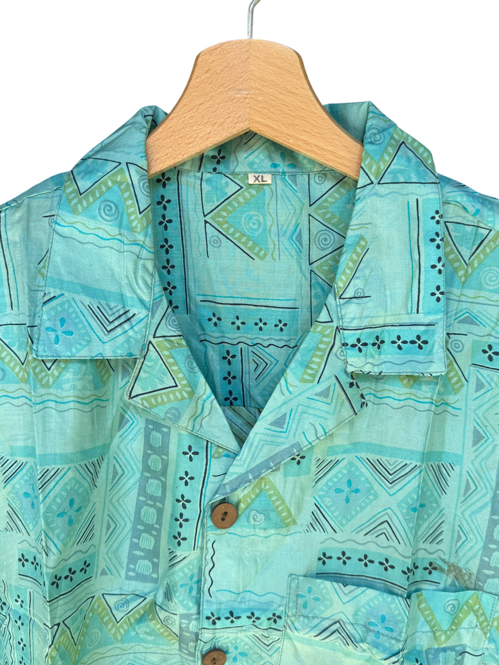 Camicia in Seta Sari Etnica Verde Turchese Unisex - Taglia XL