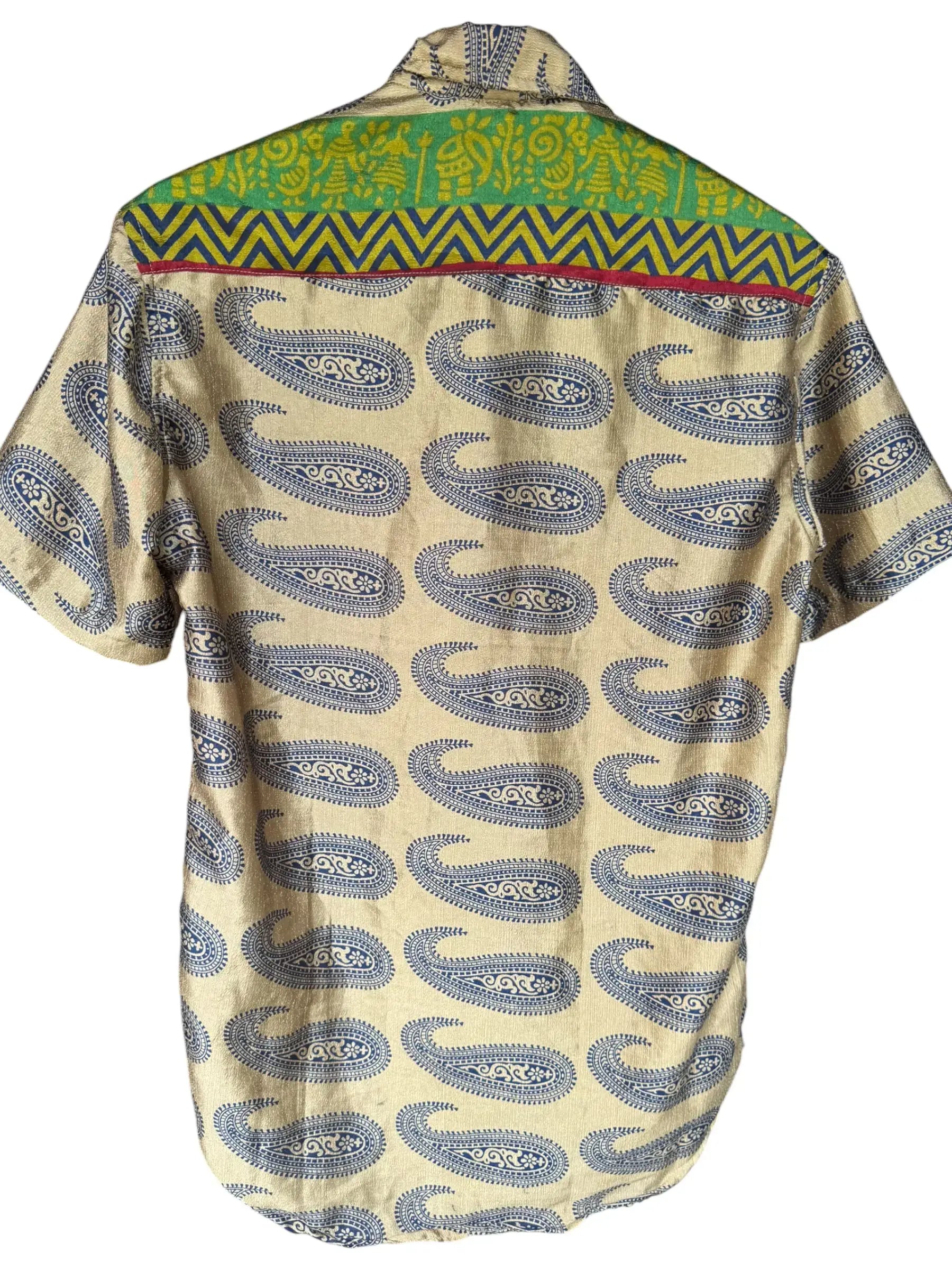 Camicia Paisley Etnica Beige e Blu Vintage - Taglia S