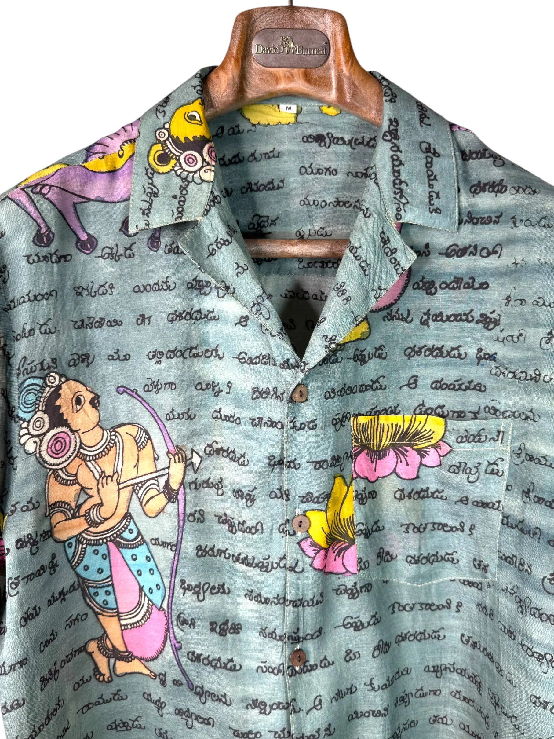 Camicia Etnica Seta Tussar Kalamkari Figure e Scrittura - M