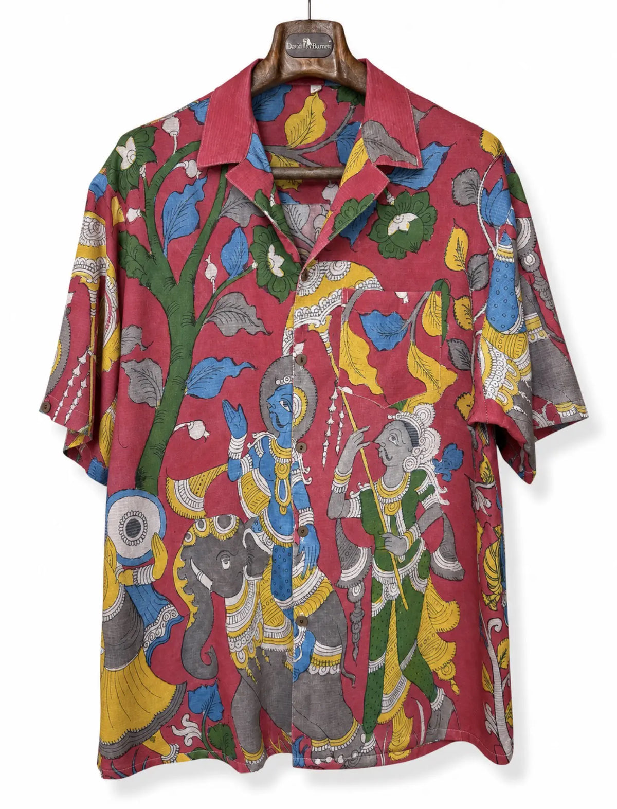 Camicia Etnica Seta Tussar Kalamkari Krishna e Albero - XL