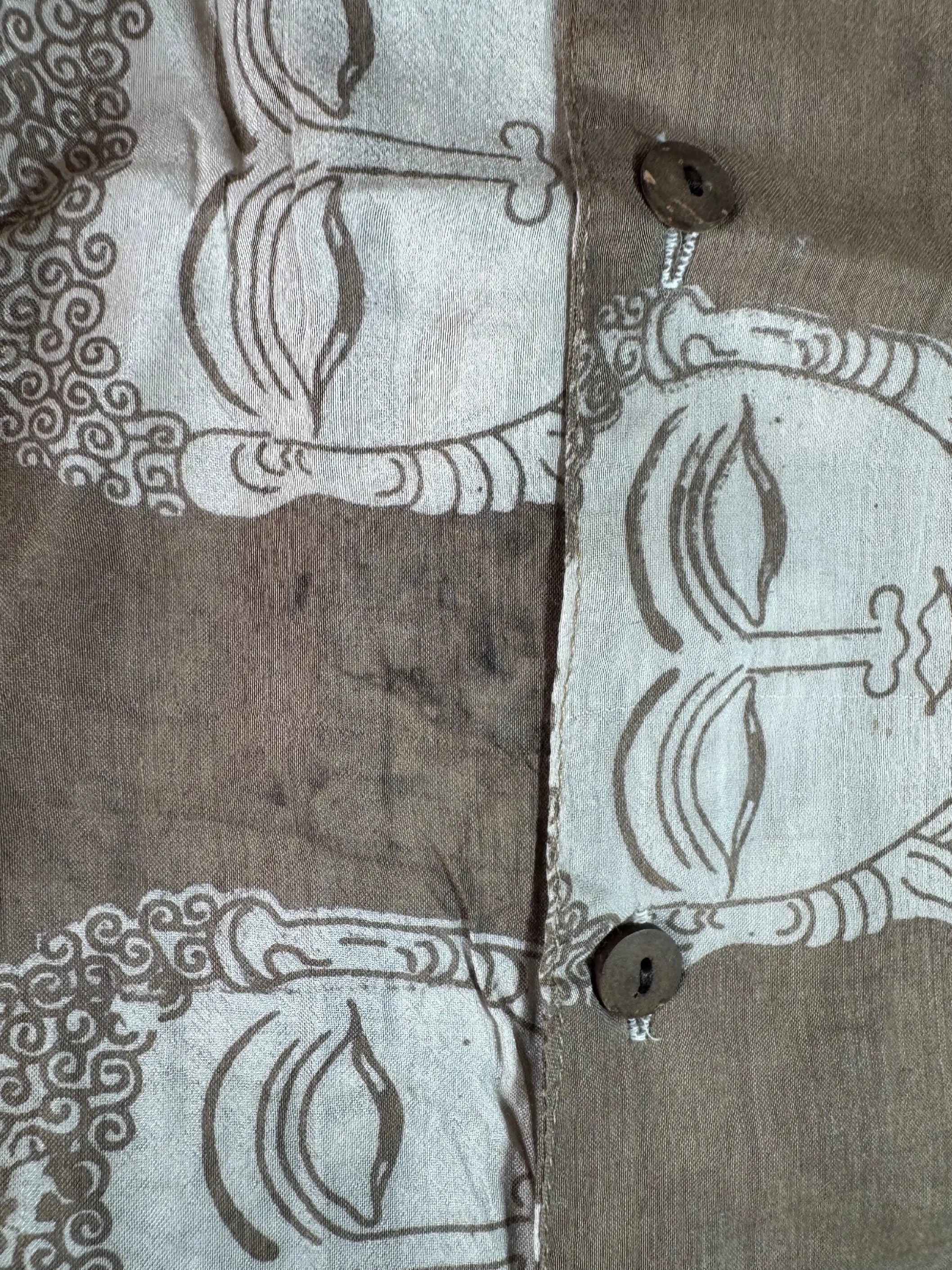 Camicia Kalamkari Block Print Buddha e Pavone Tortora Unisex - Taglia XL CAMICIE PARTICOLARI