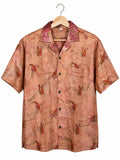 Camicia in Seta Sari Salmone Fiamme e Retro Espressionista - Taglia XL