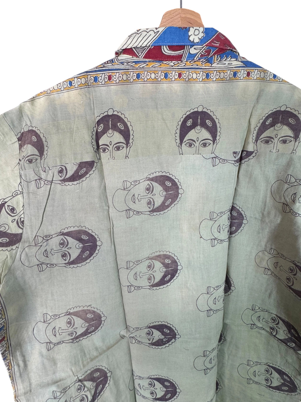 Camicia Sari Block Print Volti Devi Verde Salvia Unisex - Taglia L CAMICIE PARTICOLARI