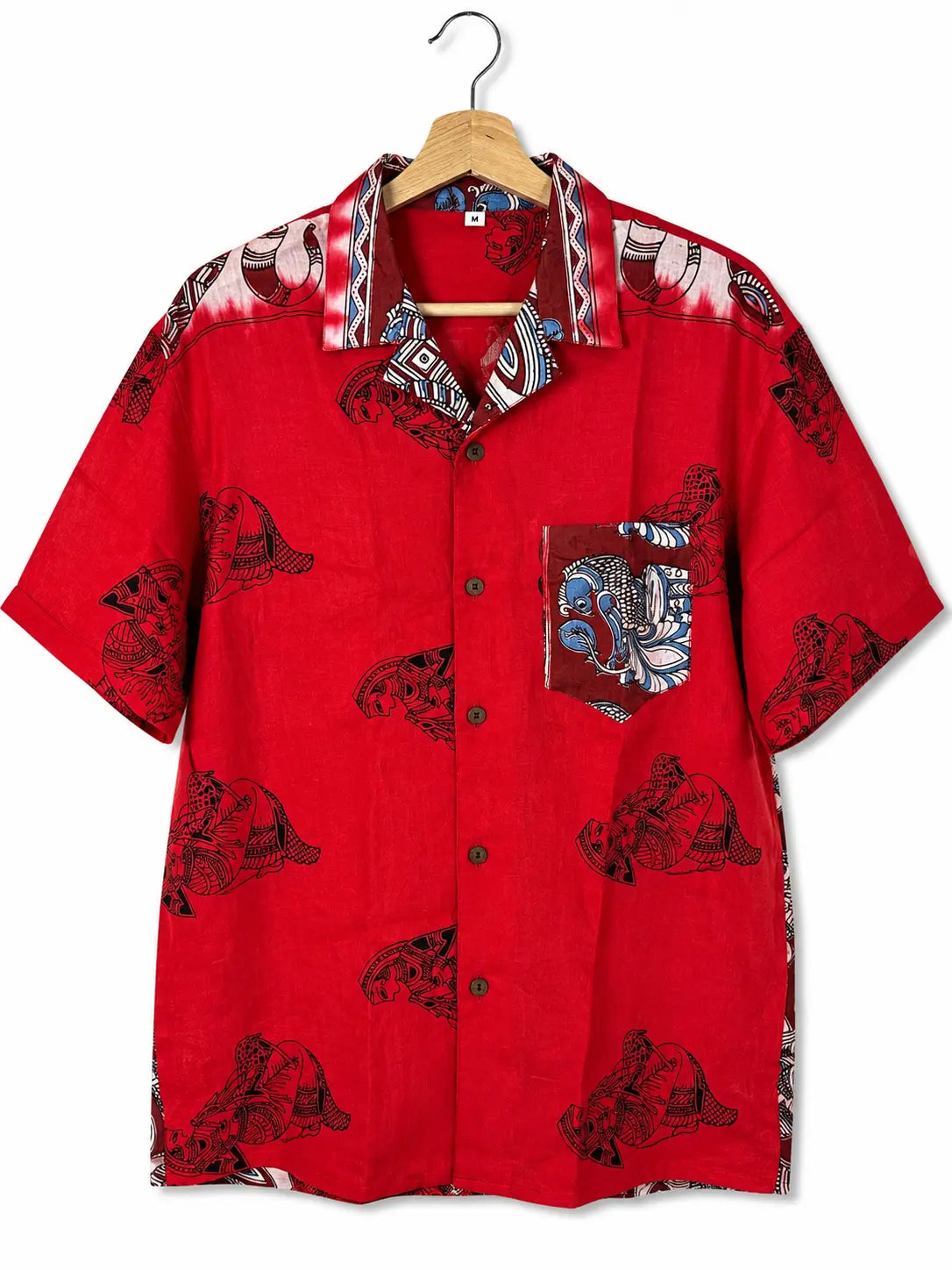 Camicia Etnica Sari Block Print Rosso Krishna Radha - Taglia M CAMICIE PARTICOLARI