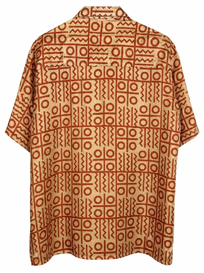 Camicia in Seta Sari Jacquard Artigianale Terracotta Unisex - Taglia M