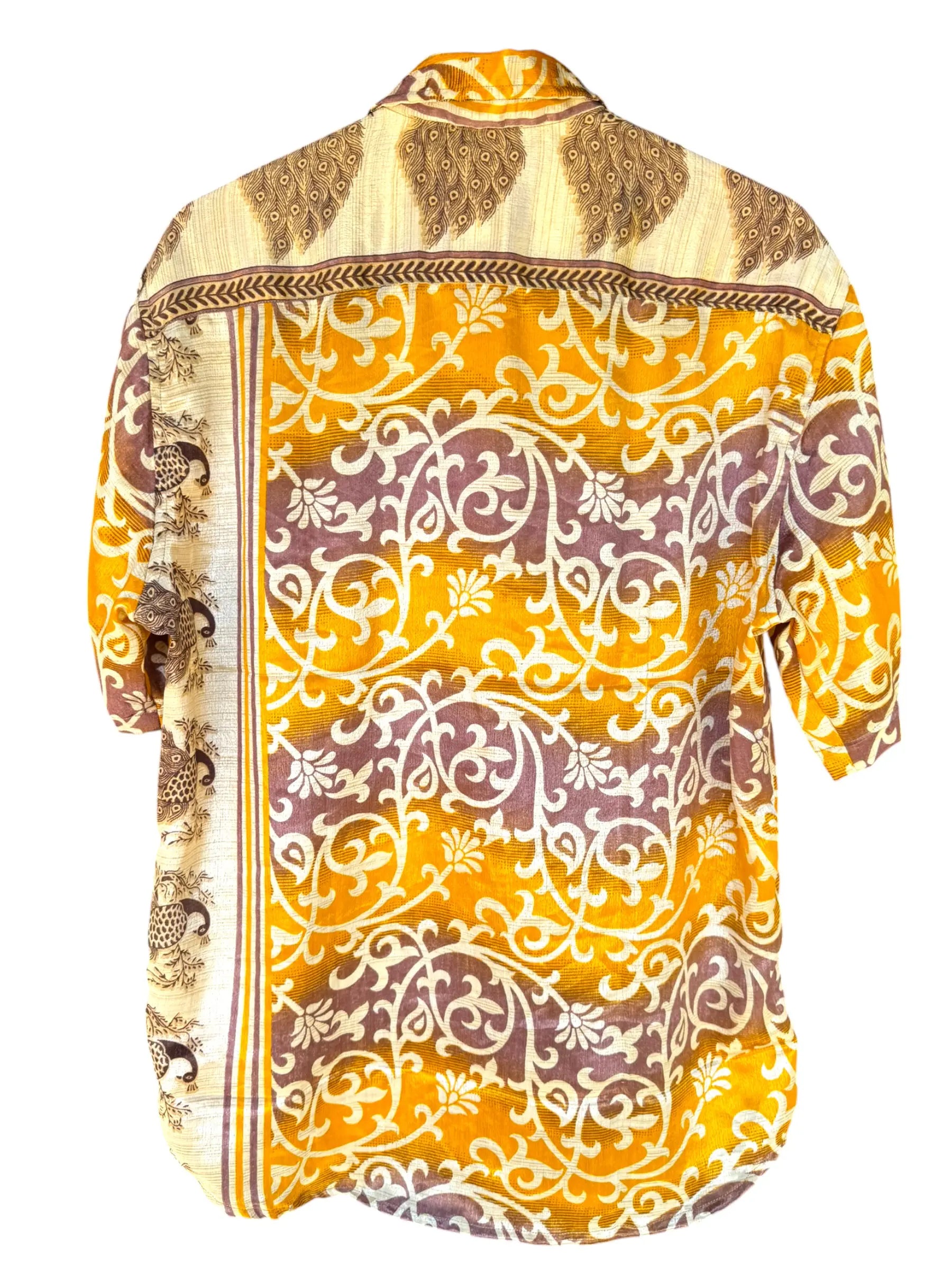 Camicia Etnica Pavoni e Fantasia Orientale Upcycled - Taglia XL