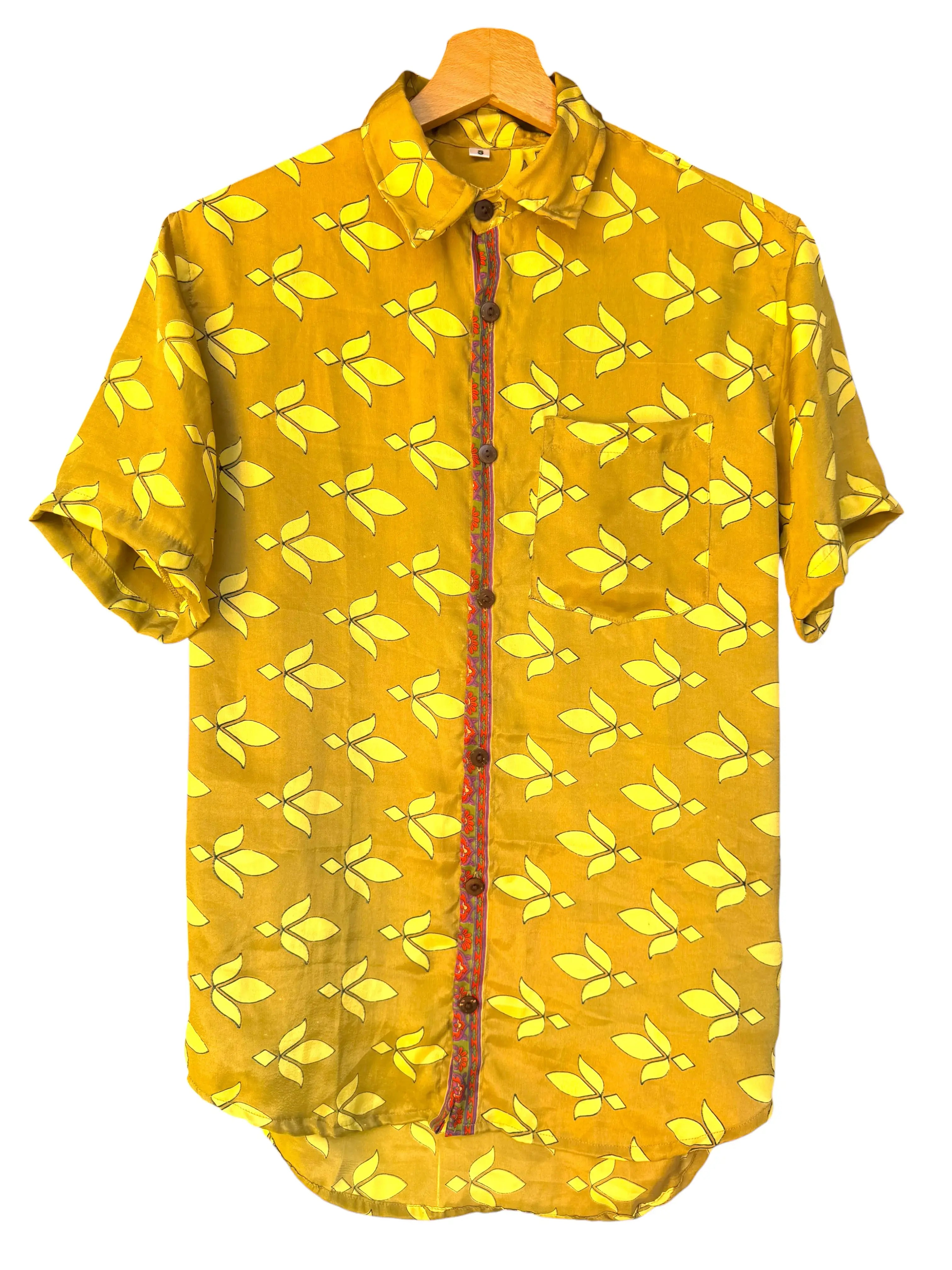 Camicia Etnica Senape Fantasia Geometrica Vintage - Taglia S