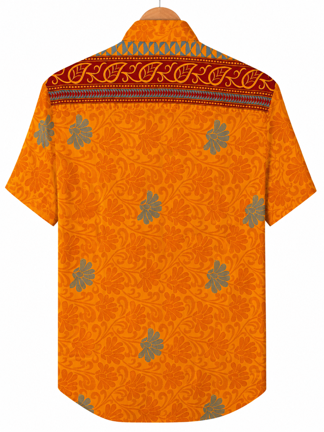 Camicia Sari Etnica Arancio Floreale Bordo Bordeaux Unisex - Taglia S