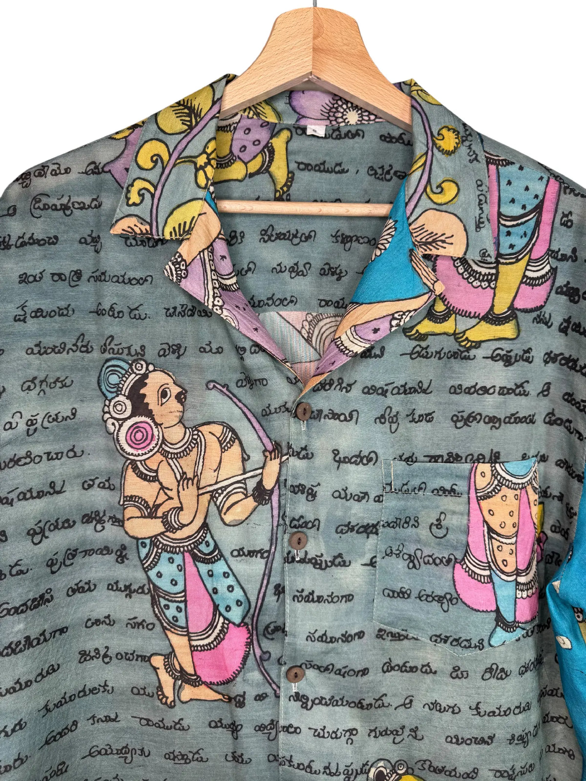Camicia Etnica Seta Tussar Kalamkari Rama e Scrittura - S
