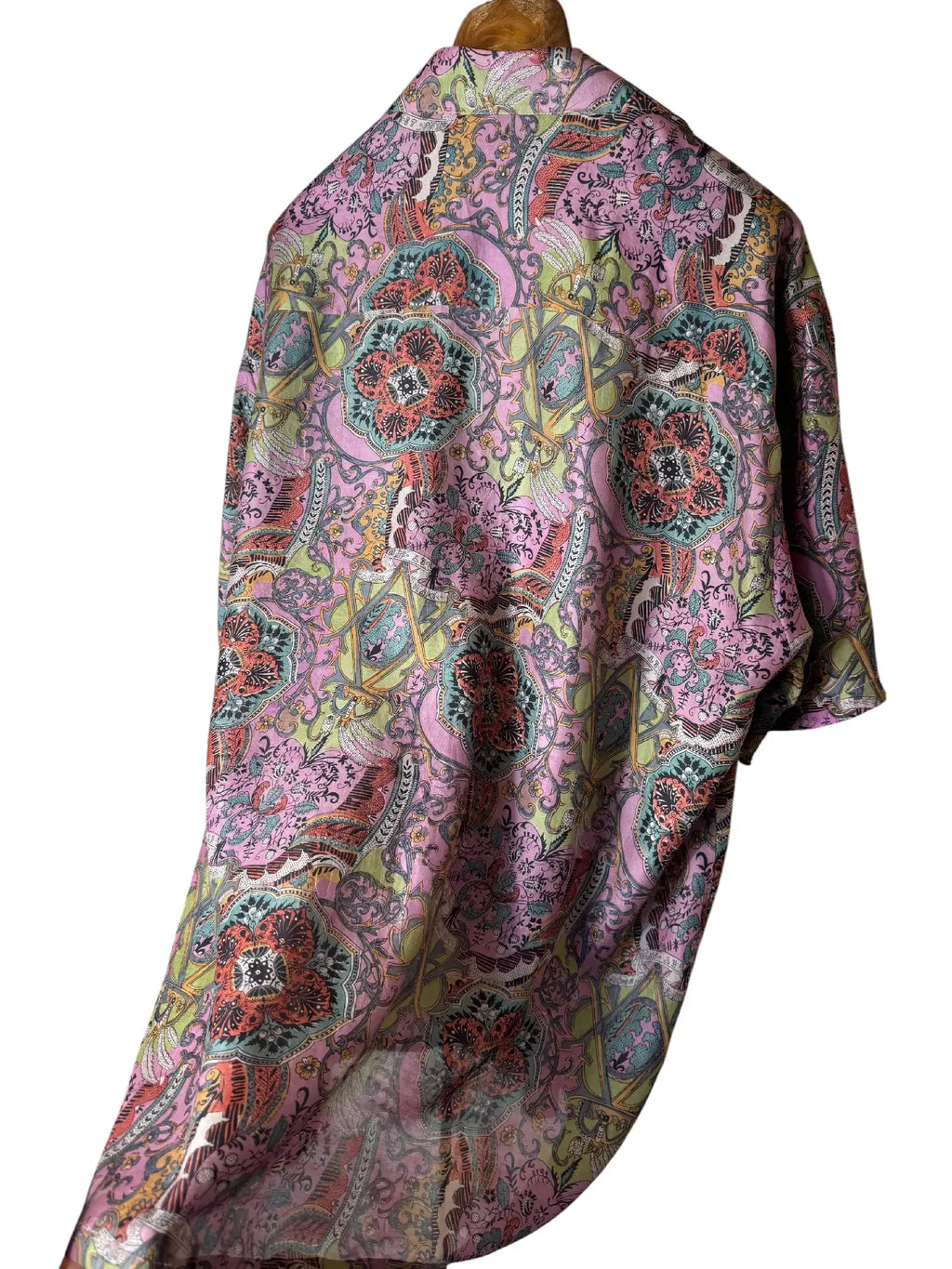 Camicia Etnica in Seta Sari Vintage Medaglioni Malva - Taglia XL