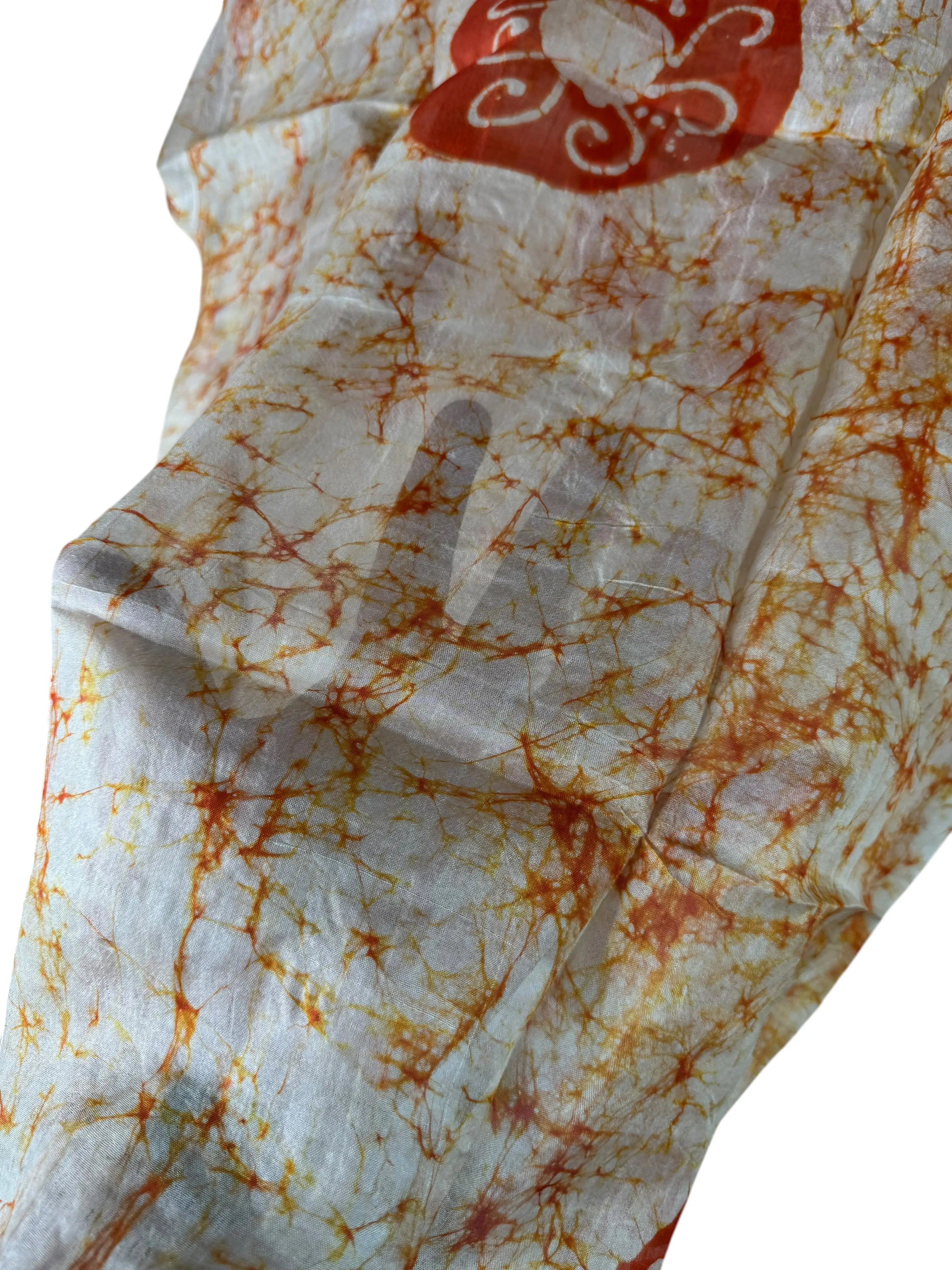 Camicia in Seta Sari Batik Avorio e Terracotta Unisex - Taglia S