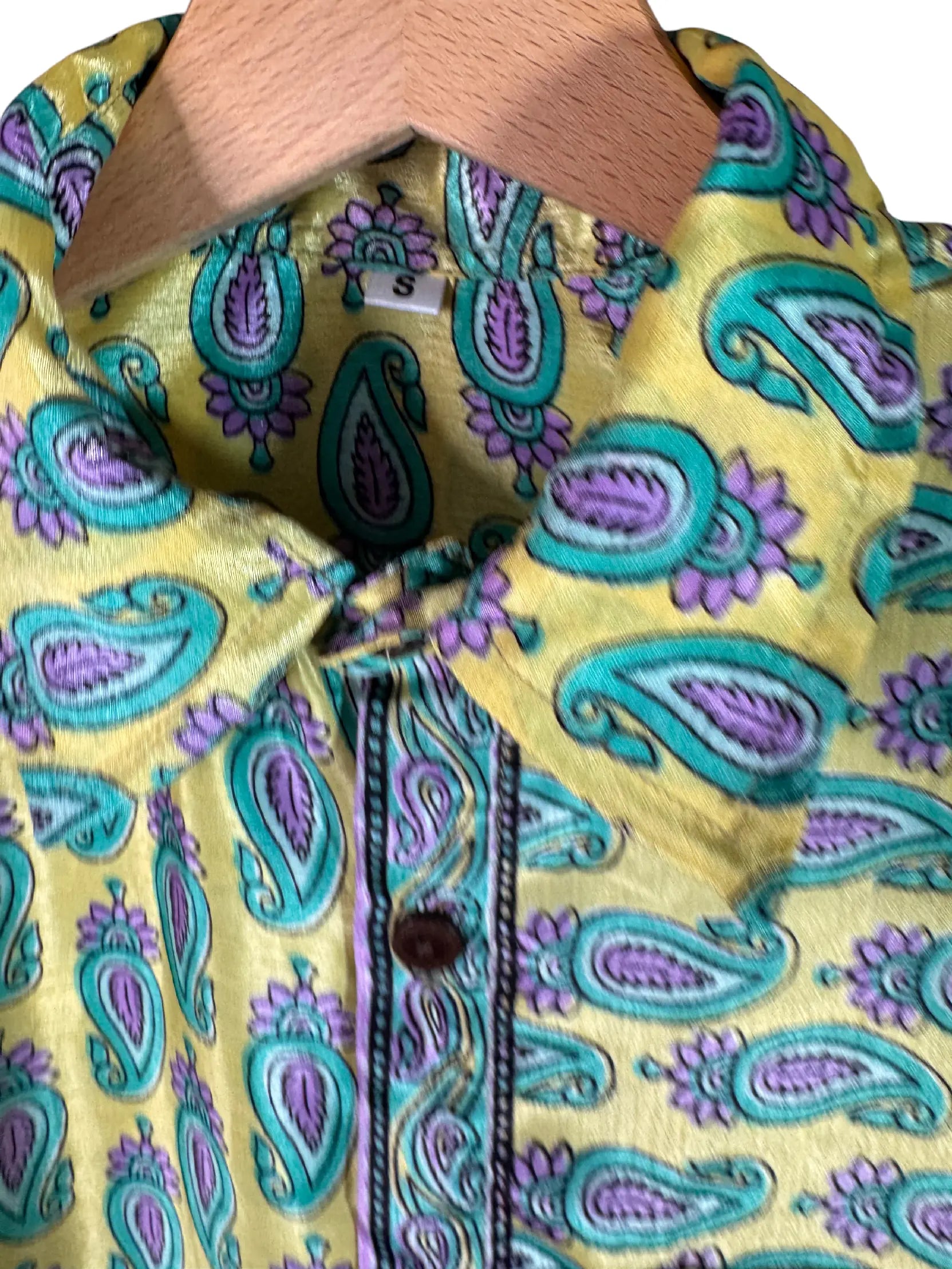 Camicia Sari Etnica Giallo Paisley Turchese Lilla Unisex - Taglia S