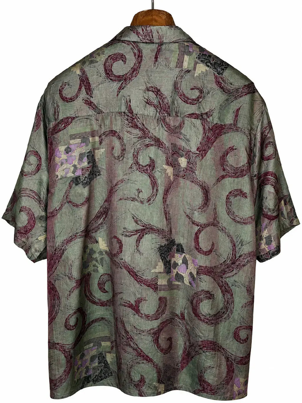 Camicia Etnica in Seta Sari Vintage Cangiante Salvia - Taglia S