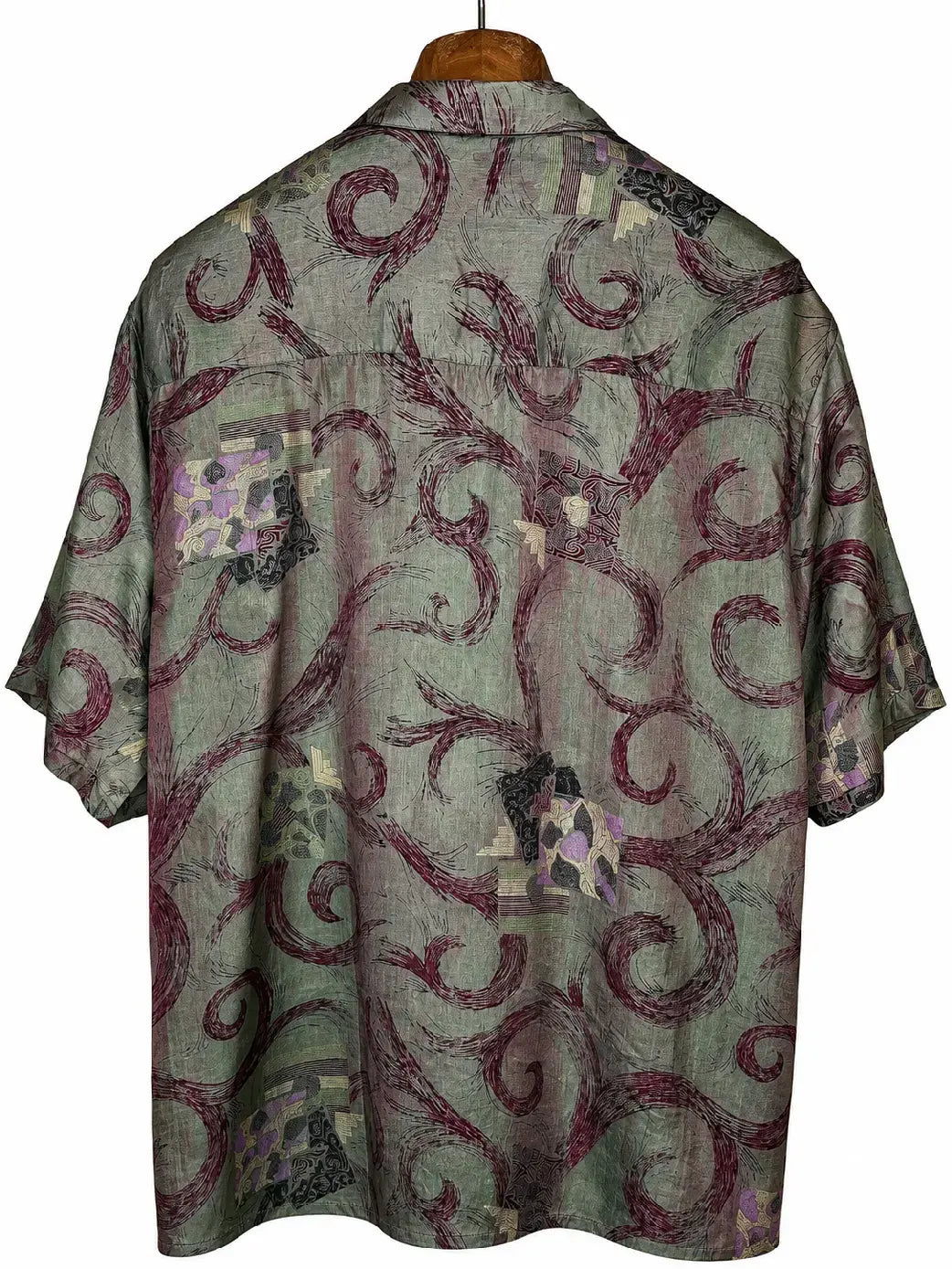 Camicia Etnica in Seta Sari Vintage Cangiante Salvia - Taglia S