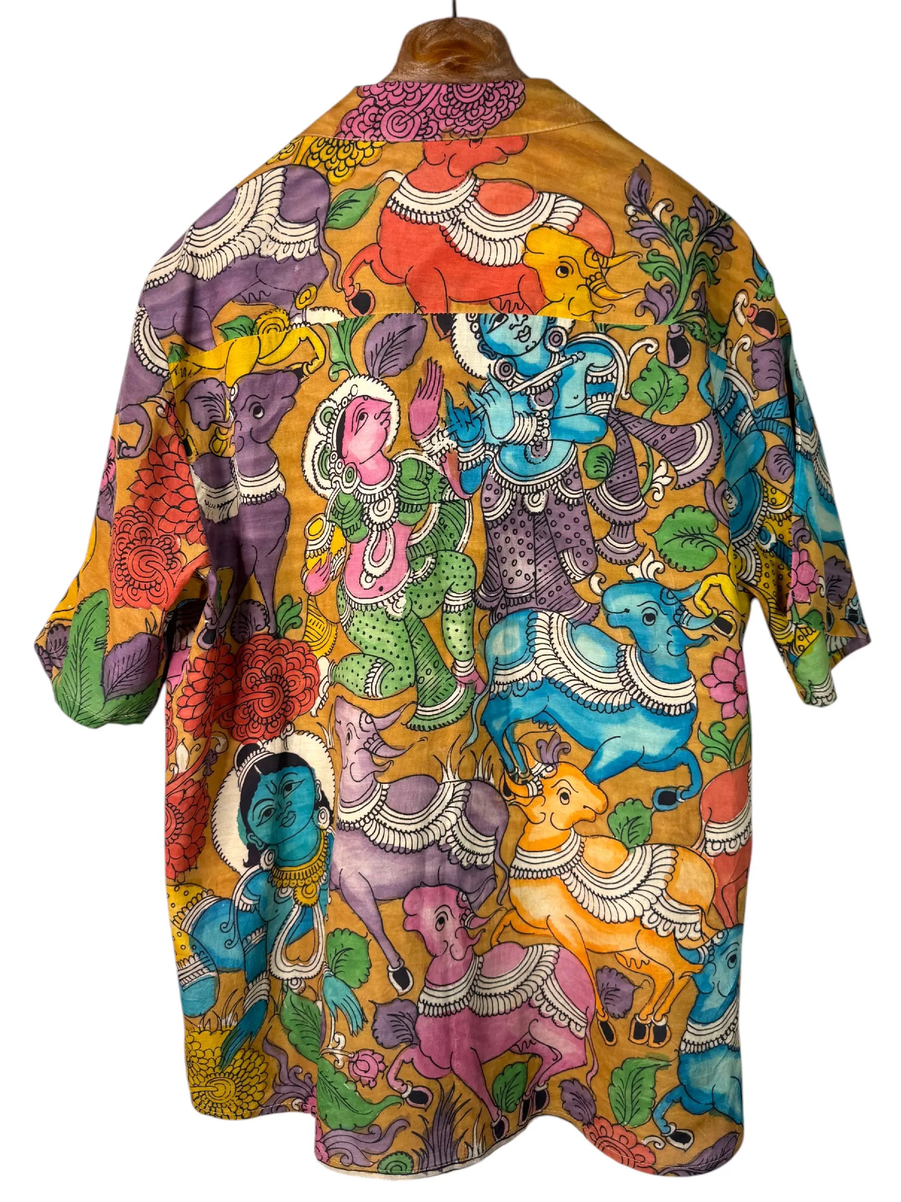 Camicia Etnica Seta Tussar Kalamkari Krishna e Vacche - L